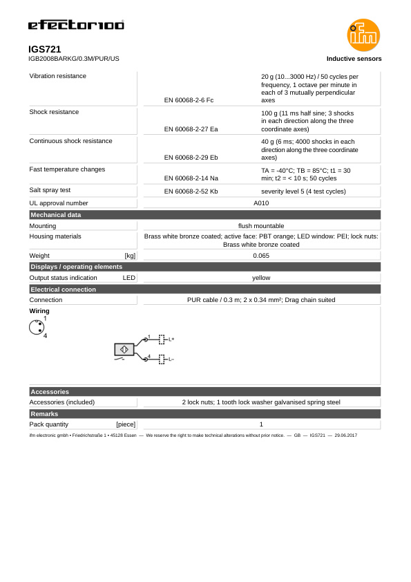 IGS721 \ Inductive sensor \ Range 8 mm \ PNP/NPN NO \ M18 \ Cable PUR 0.3 m datasheet