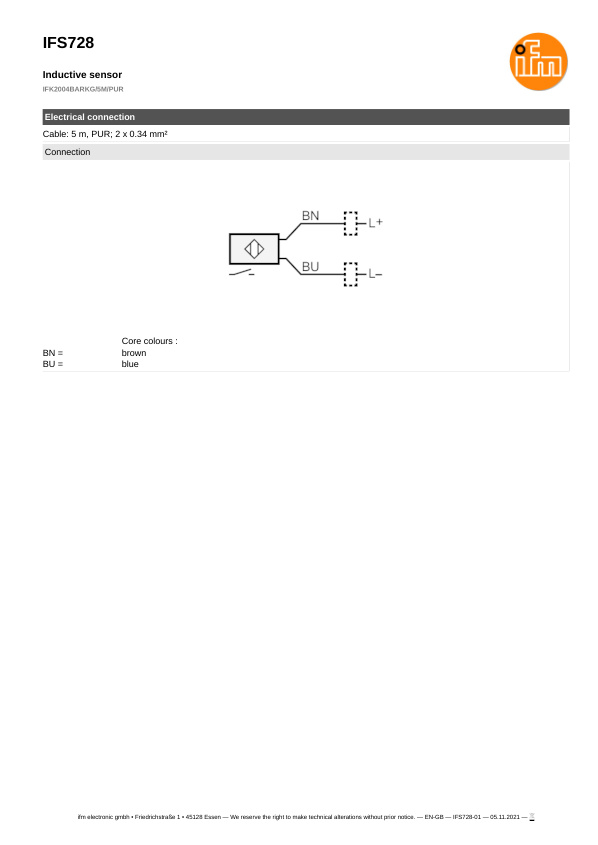 IFS728 \ Inductive sensor \ Range 4 mm \ PNP/NPN NO \ M12 \ Connector M12 datasheet