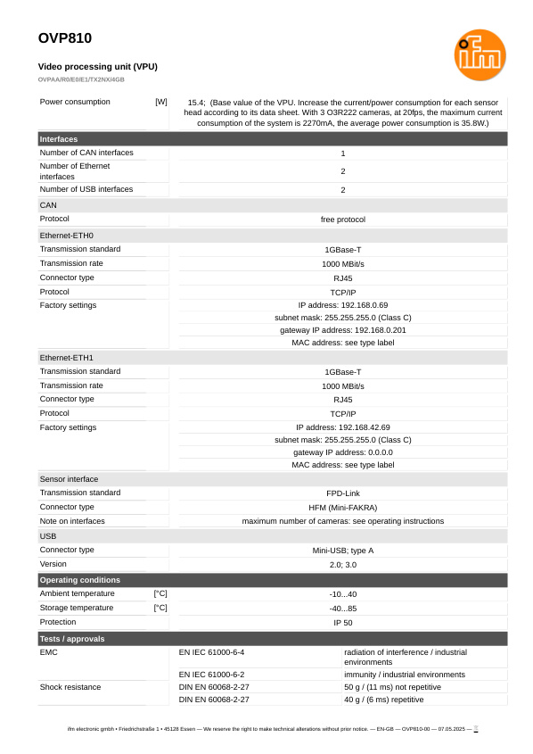 OVP810 \ efector 250 \ Object recognition \ OVPAA/R0/E0/E1/TX2NX/4GB \ DE \ datasheet