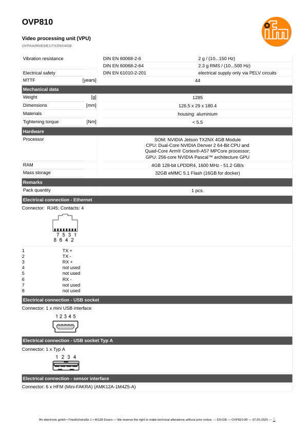 OVP810 \ efector 250 \ Object recognition \ OVPAA/R0/E0/E1/TX2NX/4GB \ DE \ datasheet