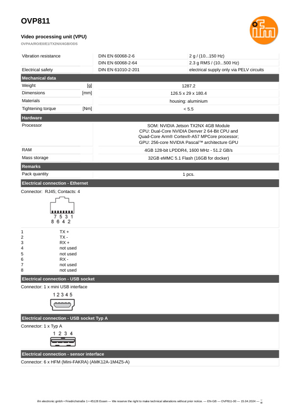 OVP811 \ efector 250 \ Object recognition \ OVPAA/RO/E0/E1/TX2NX/4GB/ODS \ DE \ datasheet