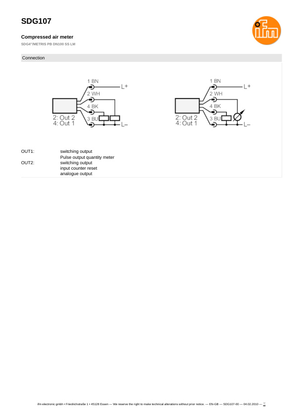 SDG107 \ Flow sensor \ Range 4400 m³/h \ PNP NO/NC \ 4...20 \ DN100 \ Flange datasheet