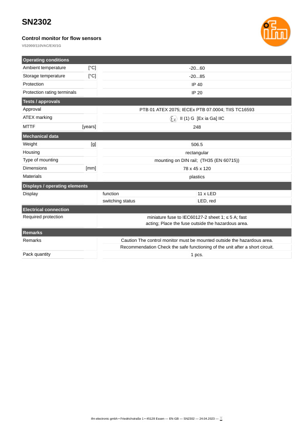 SN2302 \ Flow sensor \ relay datasheet