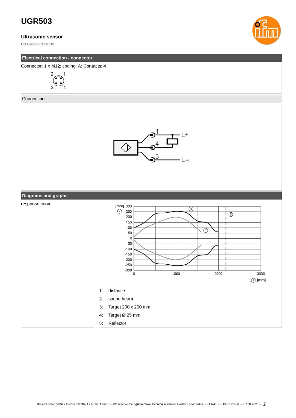 UGR503 \ Ultrasonic sensor \ Range < 2200 mm \ NPN \ NO/NC \ M18 datasheet