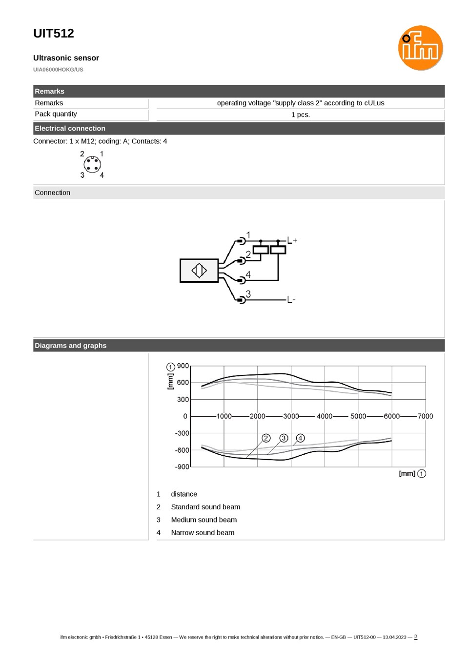 UIT512 \ Ultrasonic sensor \ Range 350...6000 mm \ NPN \ NO/NC \ M30 datasheet
