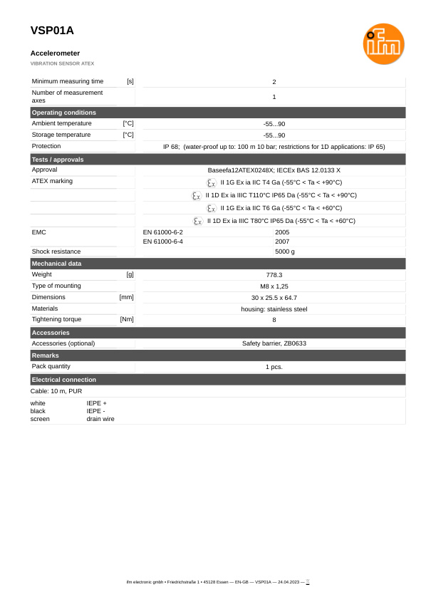 VSP01A \ efector 800 \ Diagnostic systems \ VIBRATION SENSOR ATEX \ GB \ datasheet