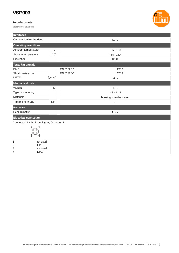 VSP003 \ efector 800 \ Diagnostic systems \ VIBRATION SENSOR \ GB \ datasheet