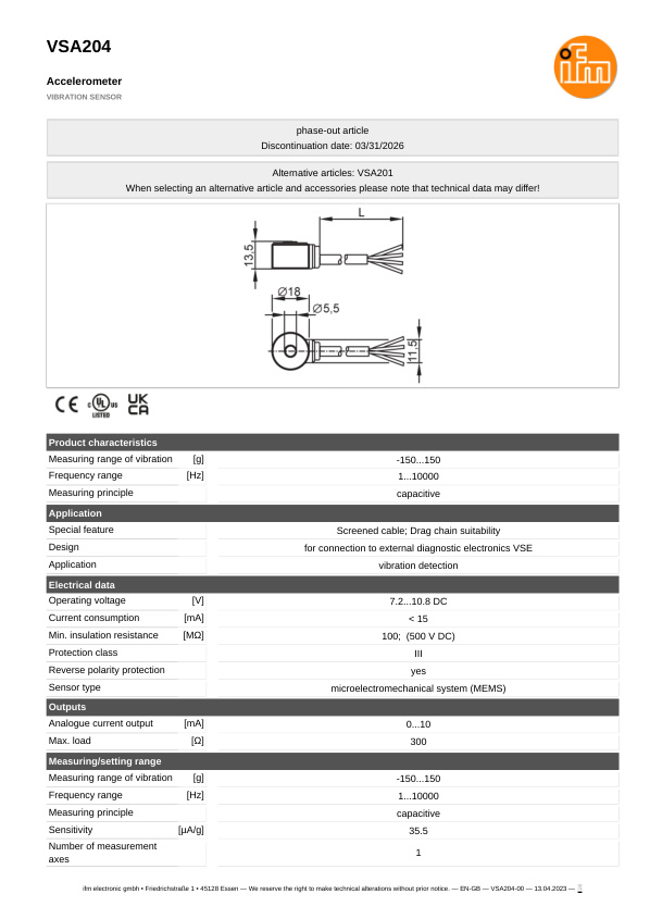VSA204 \ efector 800 \ Diagnostic systems \ VIBRATION SENSOR \ DE \ datasheet