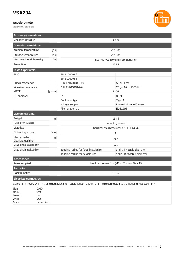 VSA204 \ efector 800 \ Diagnostic systems \ VIBRATION SENSOR \ DE \ datasheet