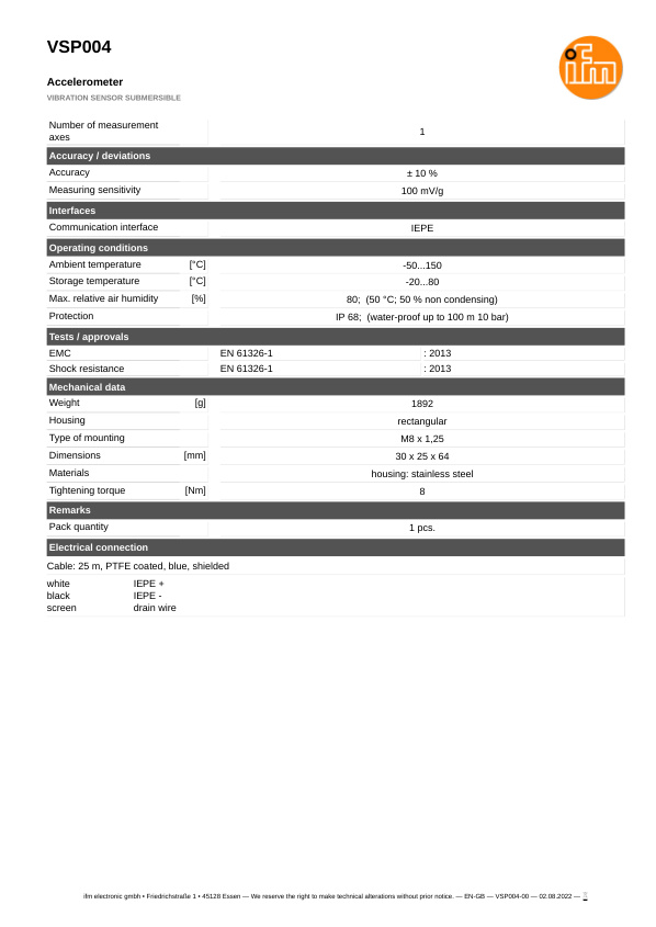 VSP004 \ efector 800 \ Diagnostic systems \ VIBRATION SENSOR SUBMERSIBLE \ GB \ datasheet
