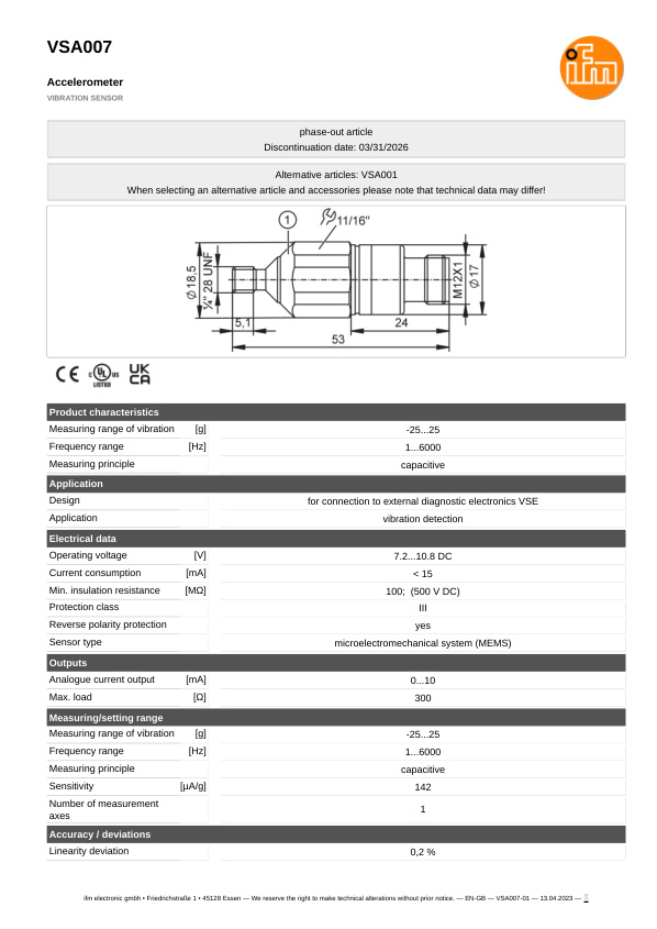 VSA007 \ efector 800 \ Diagnostic systems \ VIBRATION SENSOR \ DE \ datasheet