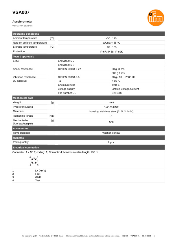 VSA007 \ efector 800 \ Diagnostic systems \ VIBRATION SENSOR \ DE \ datasheet
