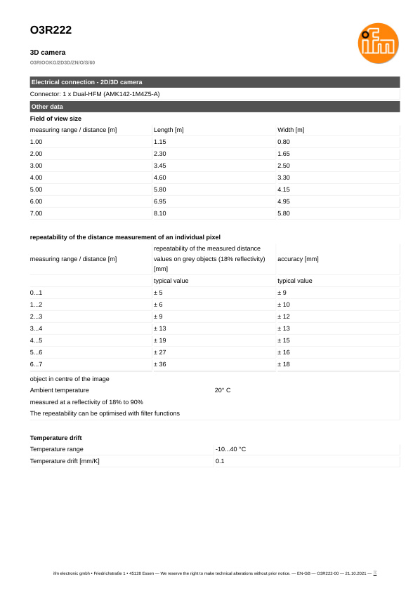 O3R222 \ efector 250 \ Object recognition \ O3RIOOKG/2D3D/ZN/O/S/60 \ DE \ datasheet