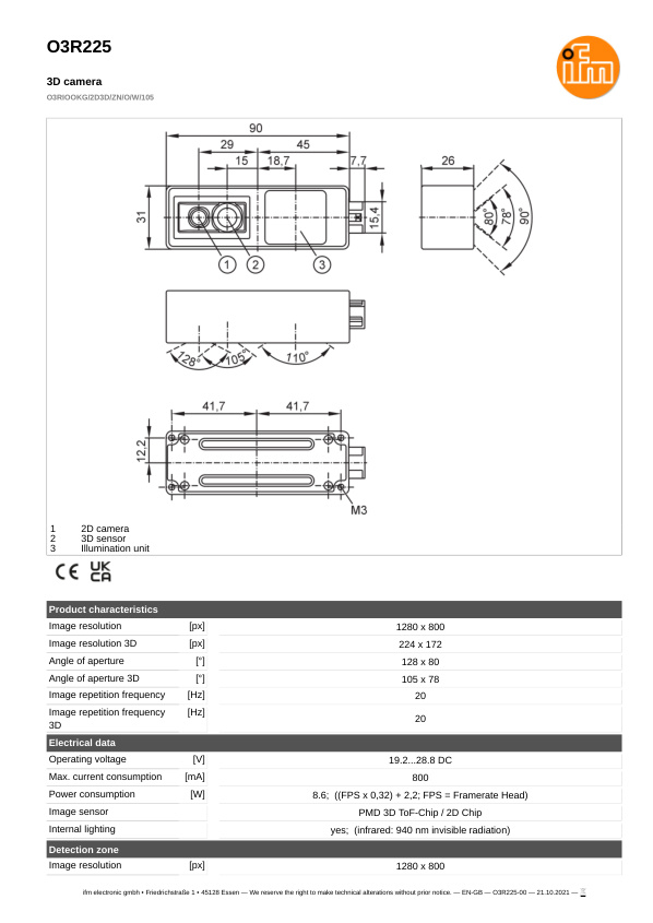 O3R225 \ efector 250 \ Object recognition \ O3RIOOKG/2D3D/ZN/O/W/105 \ DE \ datasheet